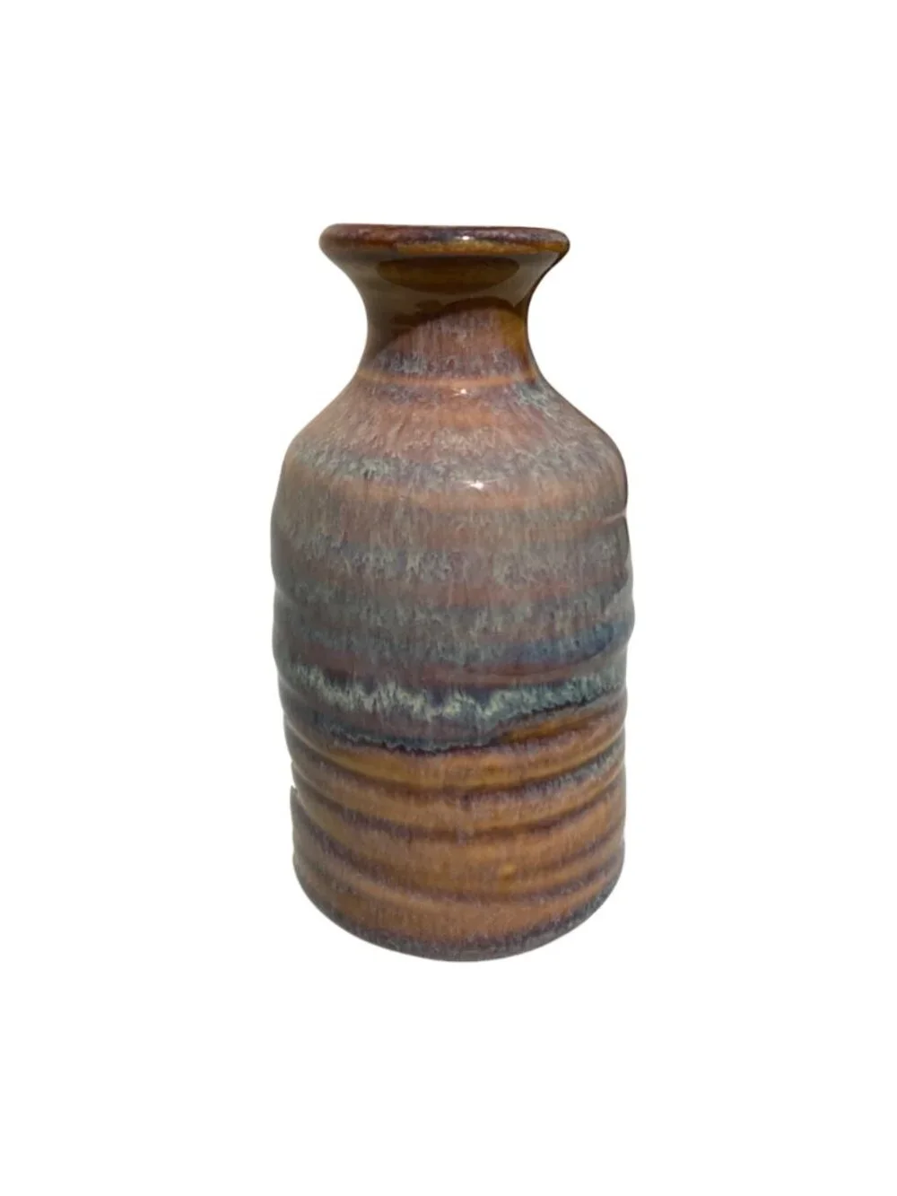 Signed Studio Art Pottery Blue And Purple Small Bud Vase